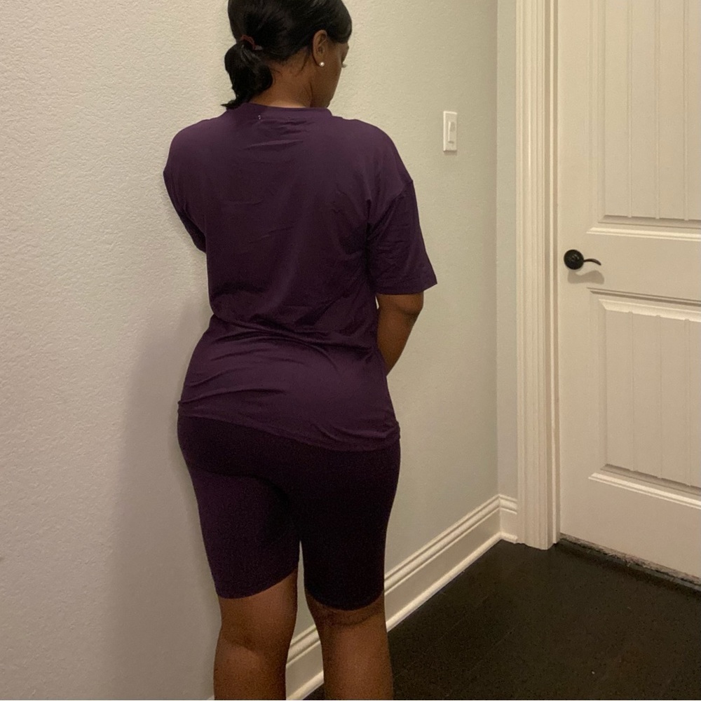 2 piece purple biker short set, soft knit w/stretch, sz XL, crew neck top, NWT - Picture 2 of 3